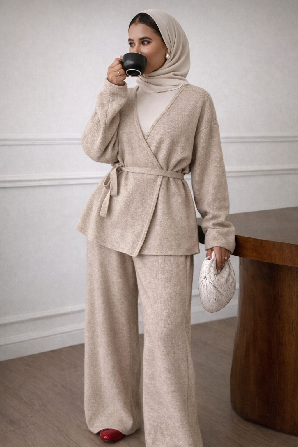 Women’s V-Neck Belted Knit Two-Piece Set – Elegant Autumn Casual Outfit - UltraChic
