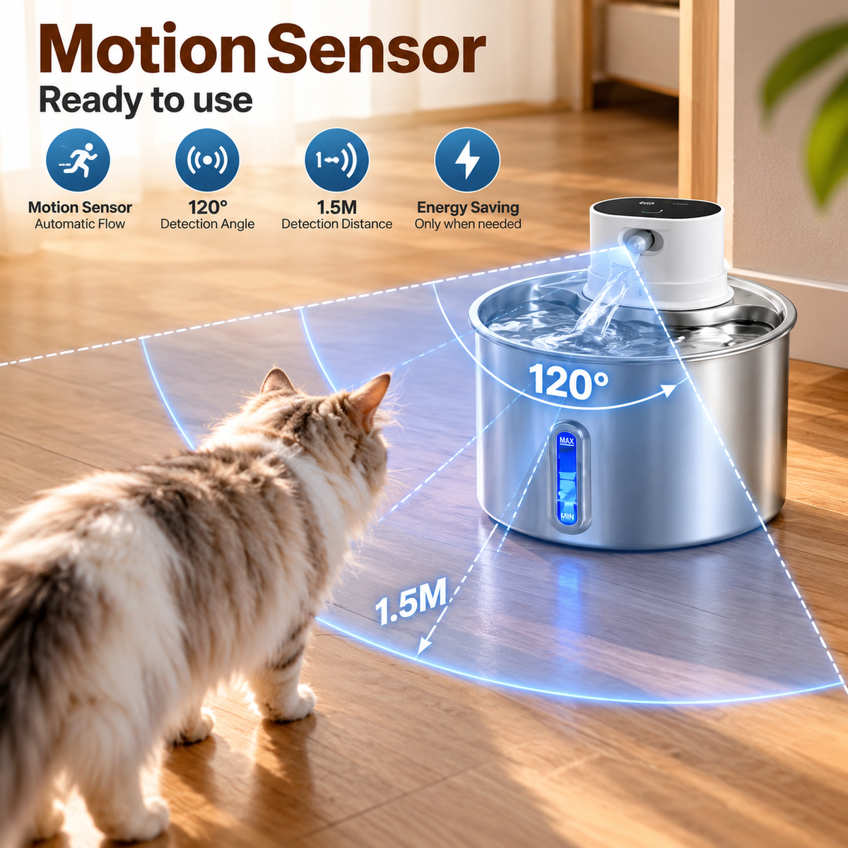2.2L Cordless Cat Water Fountain with Motion Sensor – Automatic Pet Water Dispenser