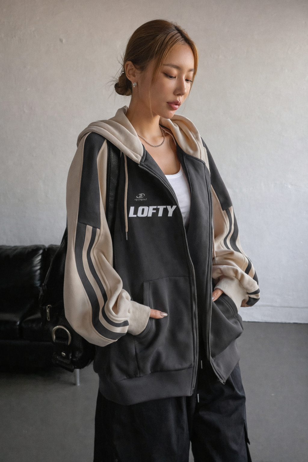Women’s Color-Block Zip-Up Hoodie – Casual Fall Streetwear Jacket