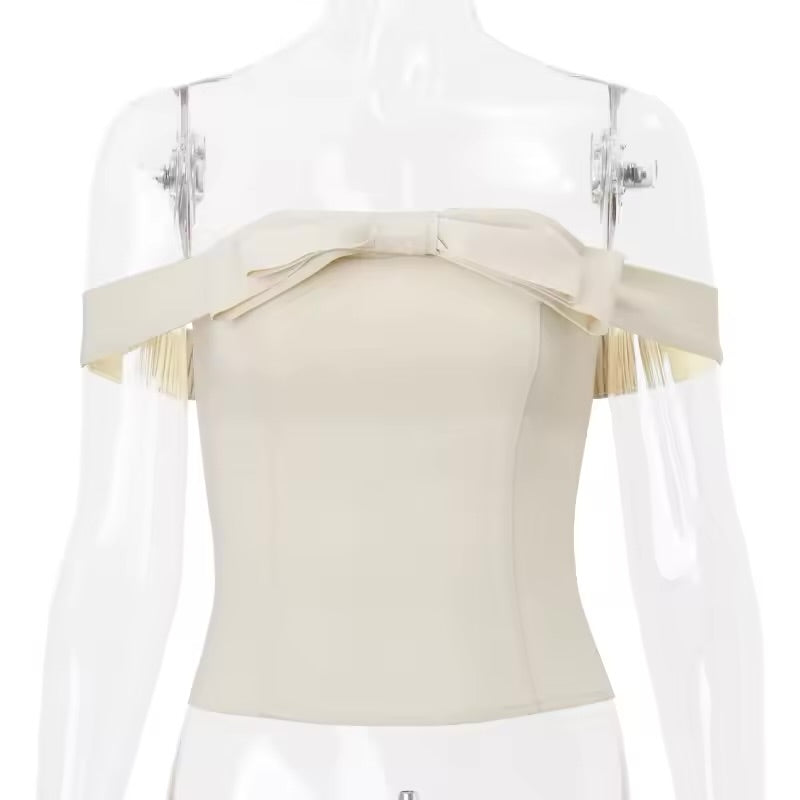Gtpdpllt Women’s One-Shoulder Bow Tie Short Top – Sexy Lace-Up Backless Slim Fit Summer Tee