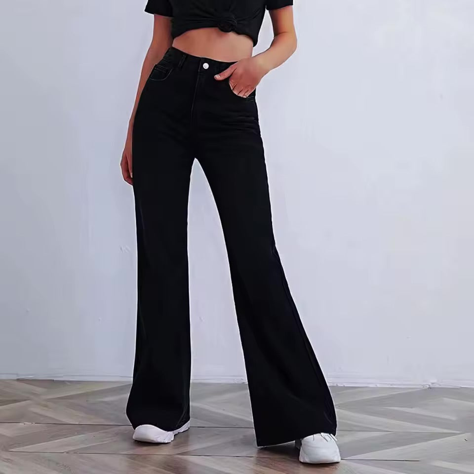 SHEIN Essence Women’s Casual Wide-Leg Jeans – Elastic Waist, Lightweight & Relaxed Fit, Perfect for Everyday Style