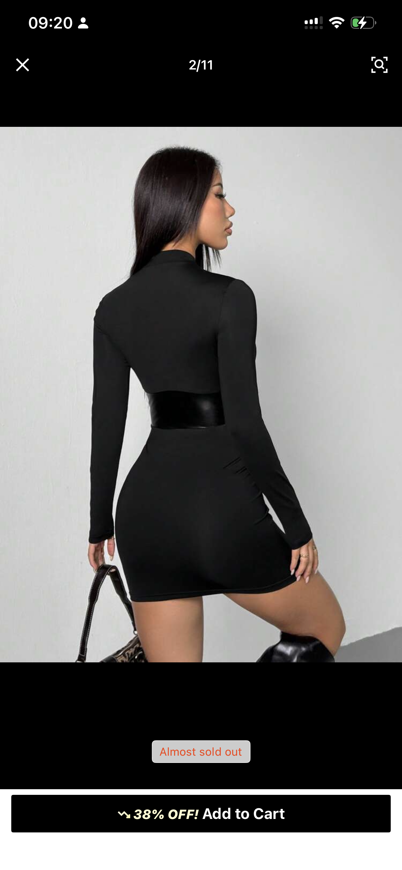 Black Bodycon Long Sleeve Dress Stand Collar Sculpting Fit Effortless Sleek Look Fall Winter Women