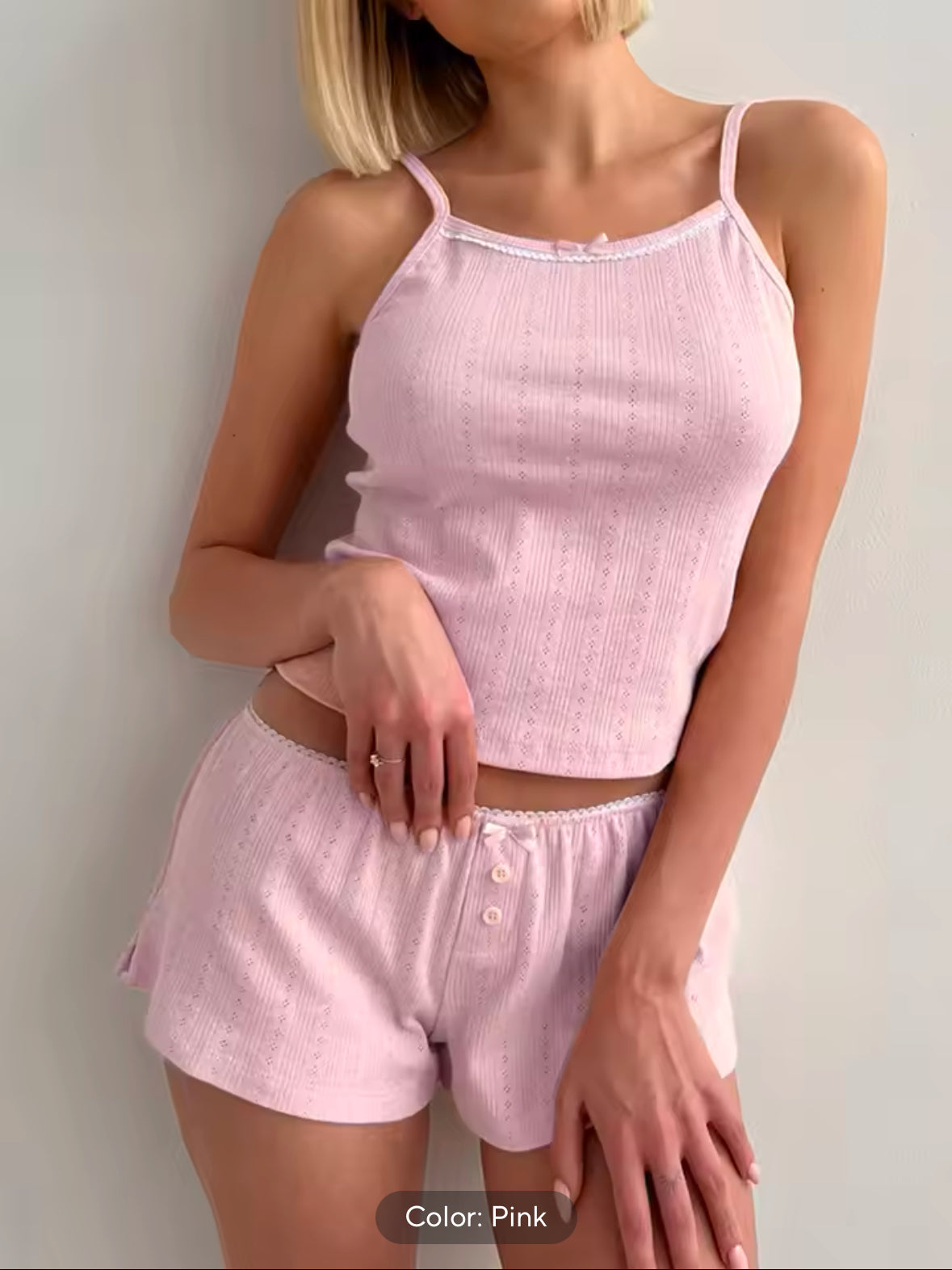 Y2k Women’s Comfy 2-Piece Set – Lace Trim Sleeveless Crop Top & Shorts – Perfect Summer Lounge & Sleepwear Outfit for Women