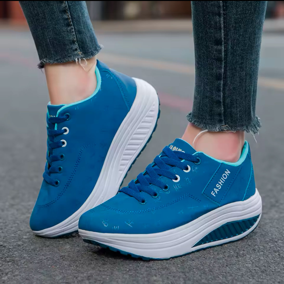 Ladies Casual Sports Shoes | Breathable Comfortable Lace-up Sneakers with Wedge Heel & Thick Sole