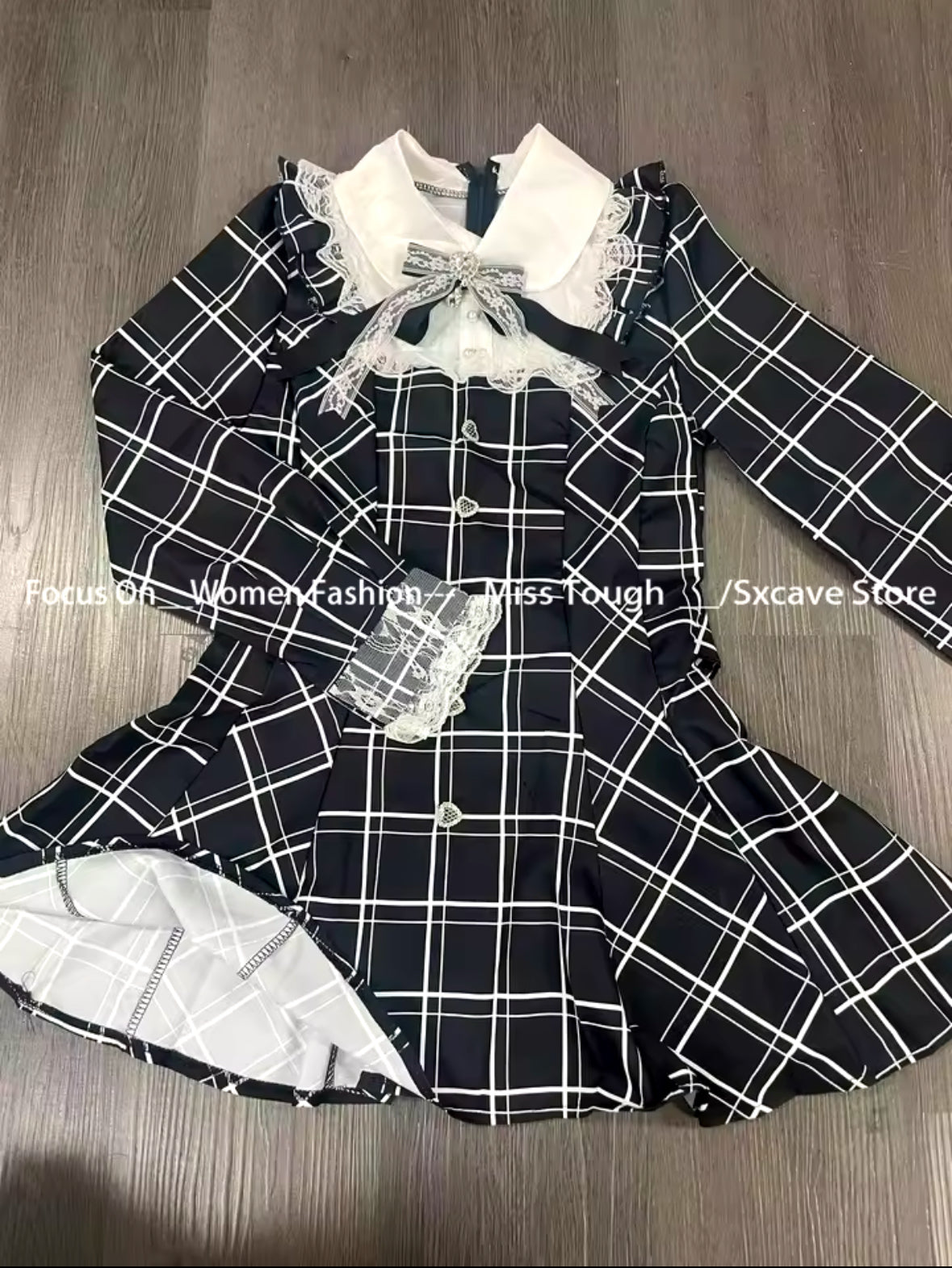 Harajuku Kawaii Plaid Dress with Sweet Bow – Slim Fit Long Sleeve Lolita Dress for Women, All-Match Autumn Fashion