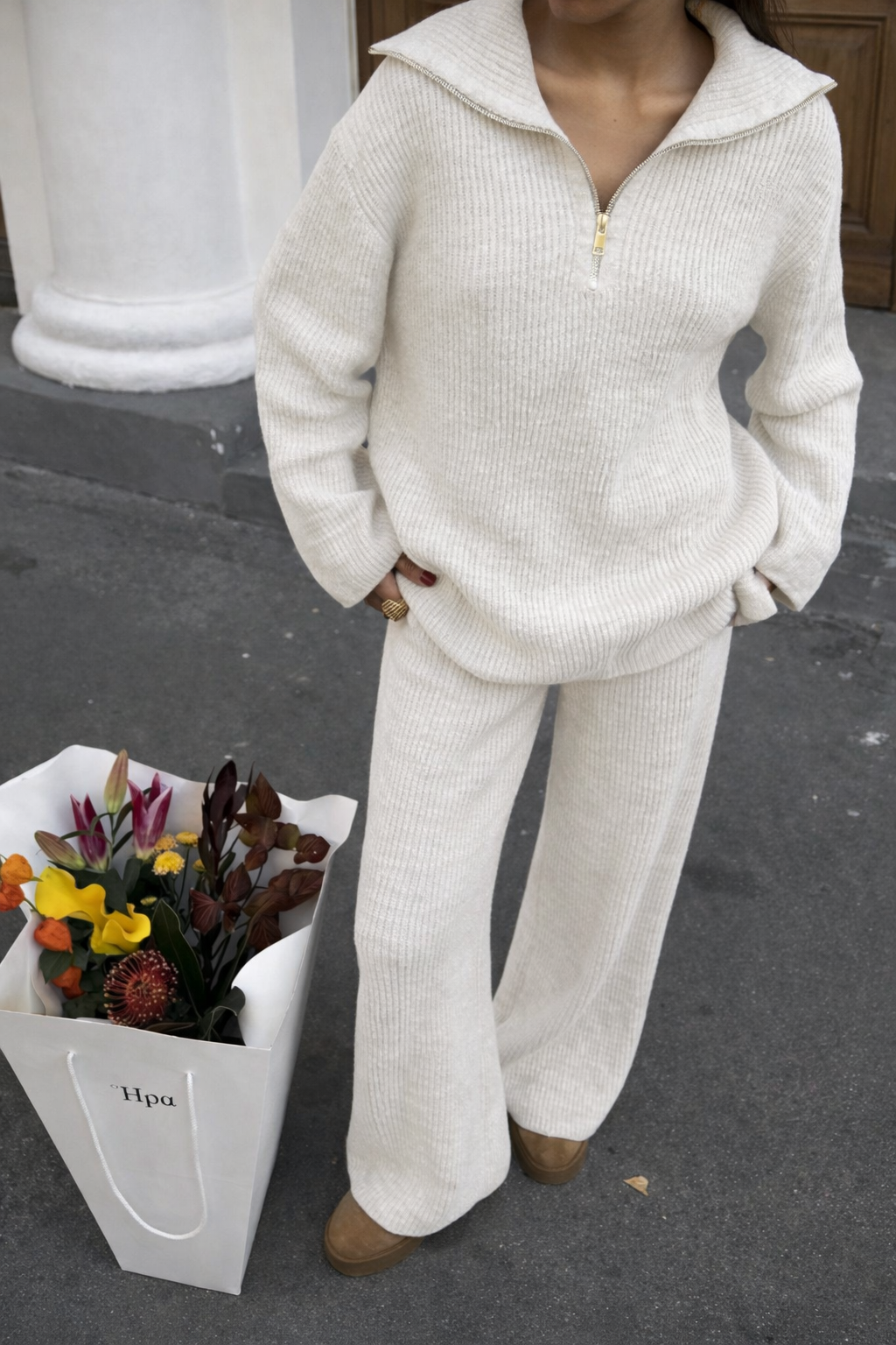 Women’s Knit Sweater Set – Half Zip Cozy Winter Lounge Outfit - UltraChic