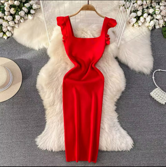 REALEFT Summer Women’s Strapless Knit Dress – Elegant Bodycon Sheath Wrap Sexy Red Dress 2025