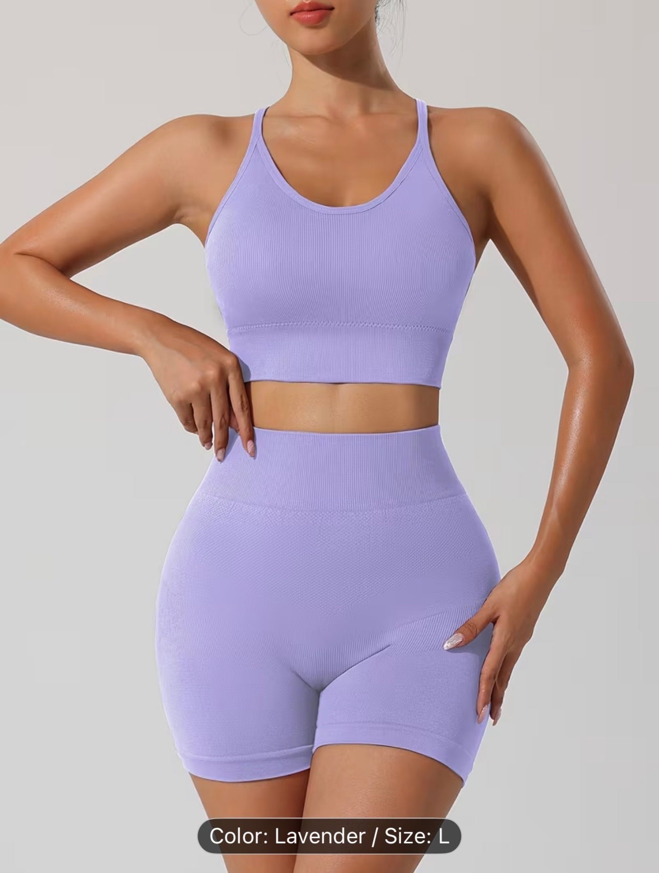 Women’s Seamless Sportswear Set – Cross-Back Breathable Summer Gym Outfit (Top & Shorts)