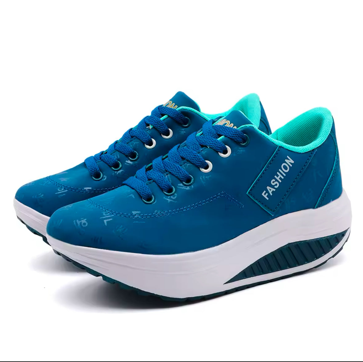 Ladies Casual Sports Shoes | Breathable Comfortable Lace-up Sneakers with Wedge Heel & Thick Sole
