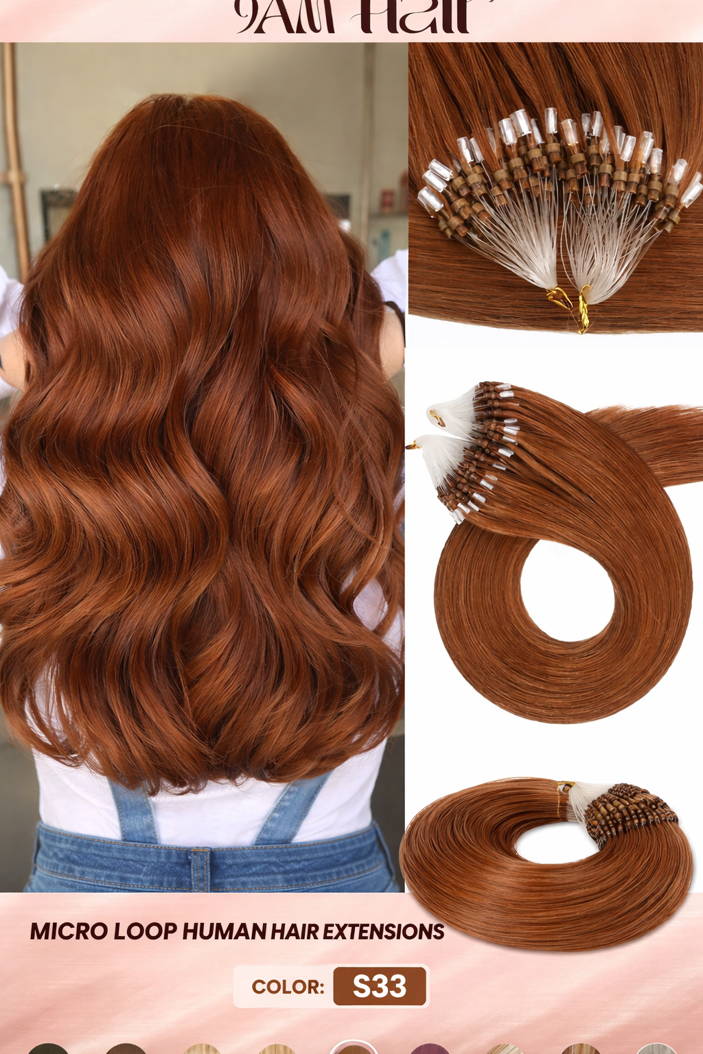 Human Hair Microlink Extensions 50 Strands – Silky Straight Micro Loop Light Brown Hair Extensions for Women