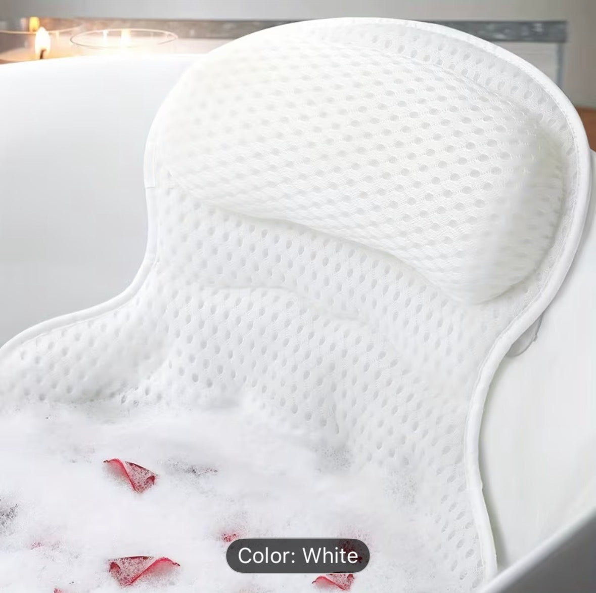 Bathtub Pillow – Luxurious Neck & Back Support with 4D Mesh & Non-Slip Suction Cups