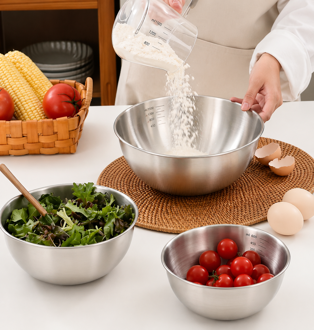 Stainless Steel Mixing Bowl Set Built In Scale Effortless Prep Clean Organized Kitchen All Season Home Essential - UltraChic