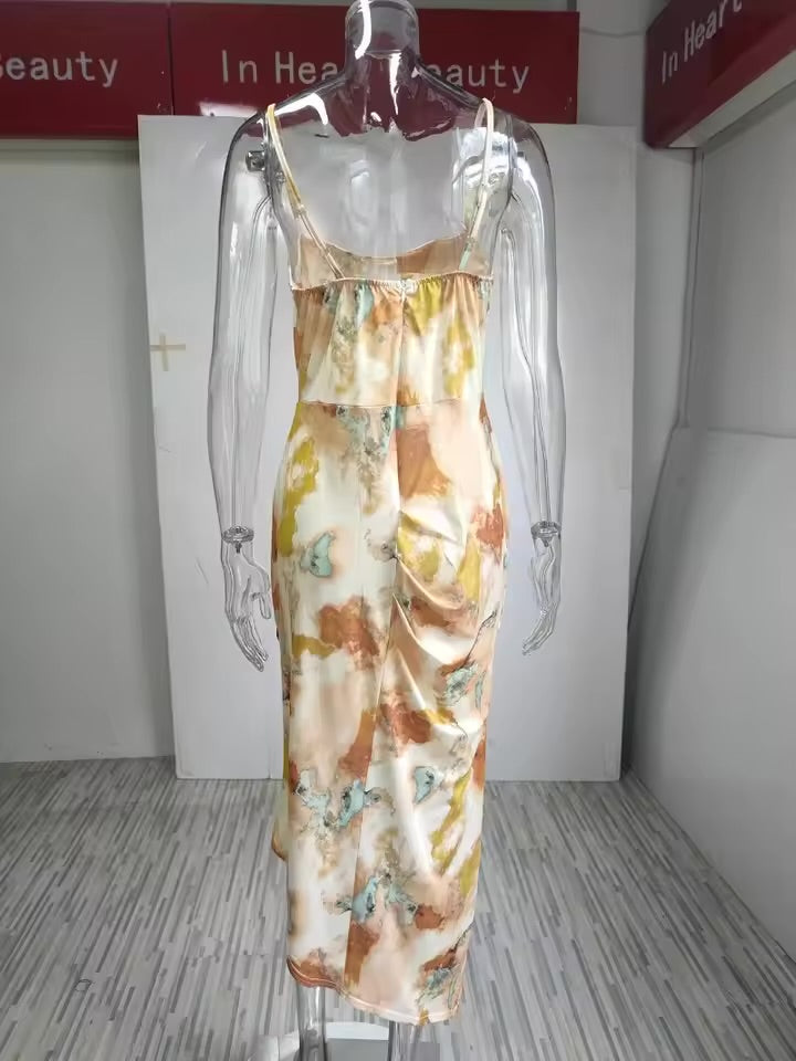 Effortlessly Chic Hauture Asymmetrical Drawstring Print Dress – Perfect for Summer Vibes!