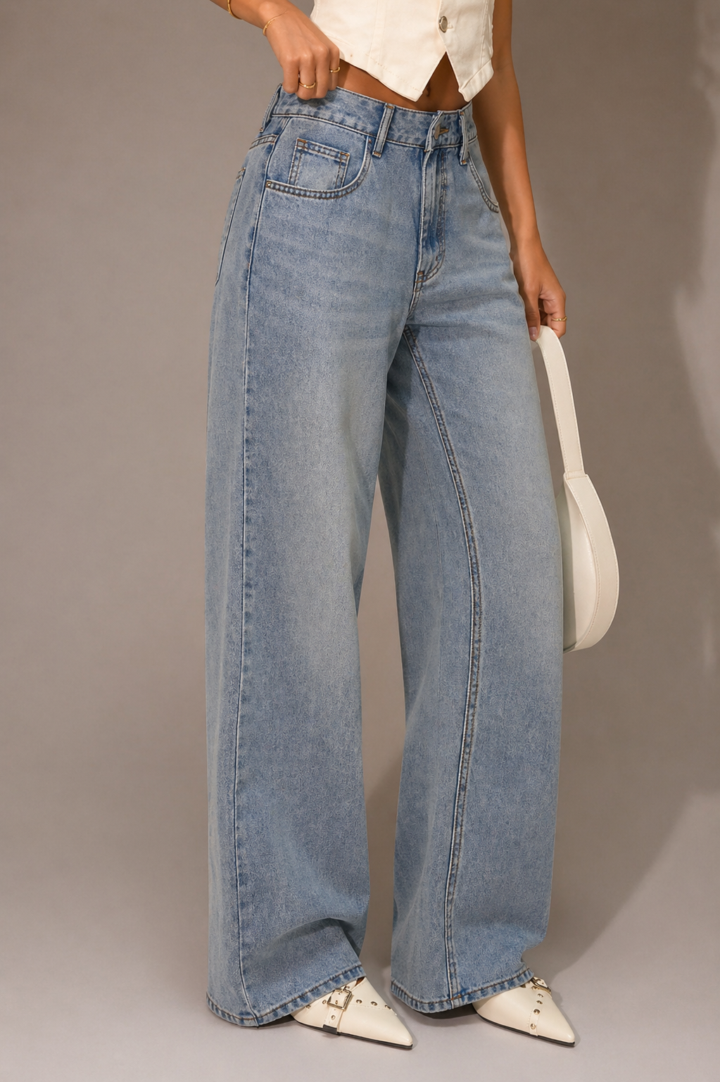 Low Rise Baggy Wide Leg Jeans Relaxed Fit Streetwear Look Fall Winter Women