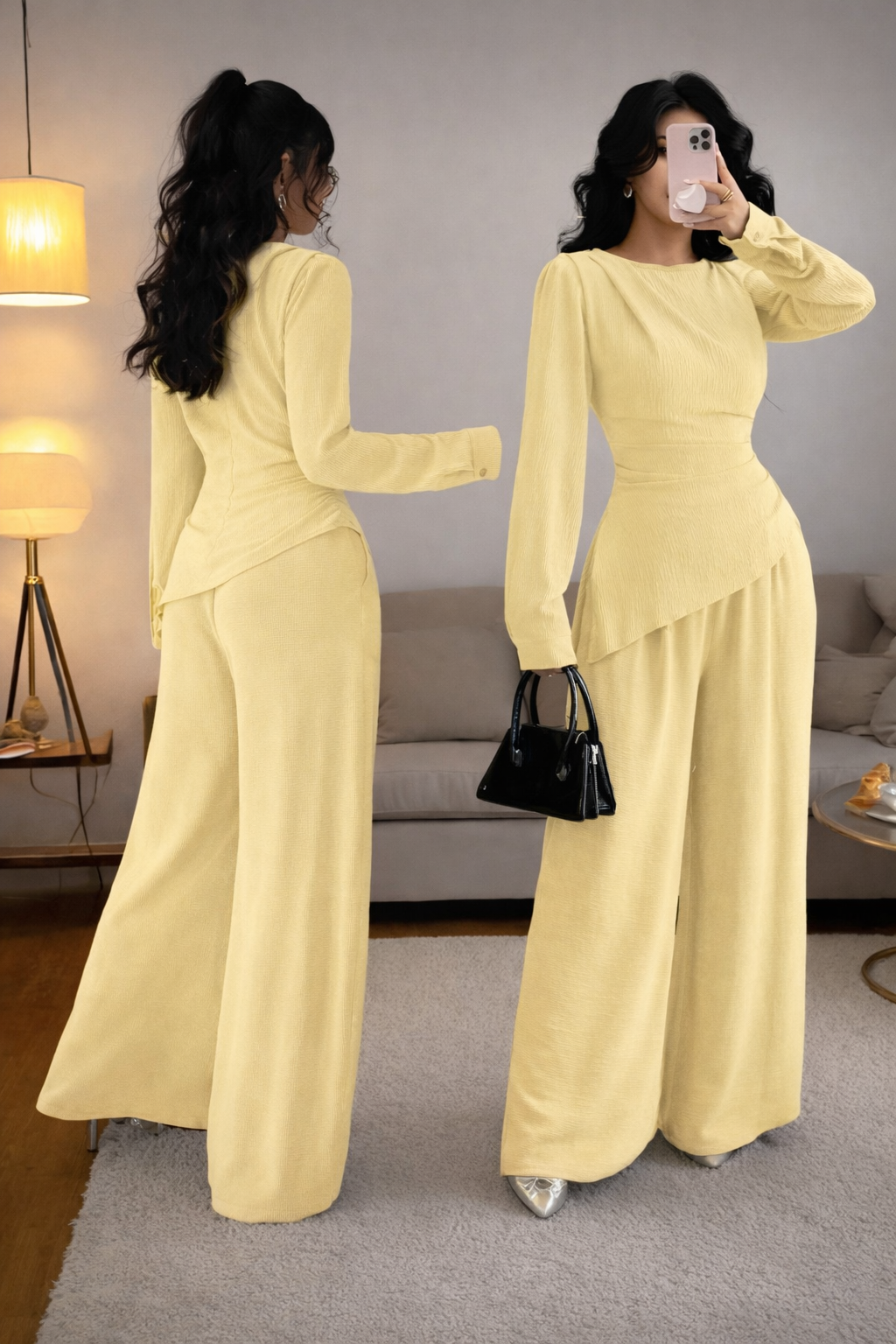 Women’s Pleated Asymmetrical Top Set – Elegant Autumn/Winter Wear - UltraChic