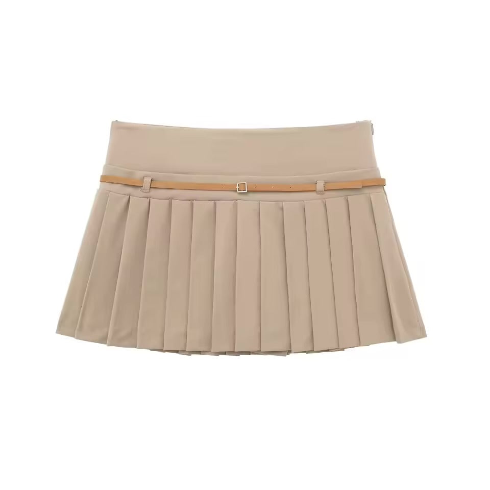 INDEFEIR Summer Pleated Mid-Length Skirt – Solid Color, Side Zipper Chic