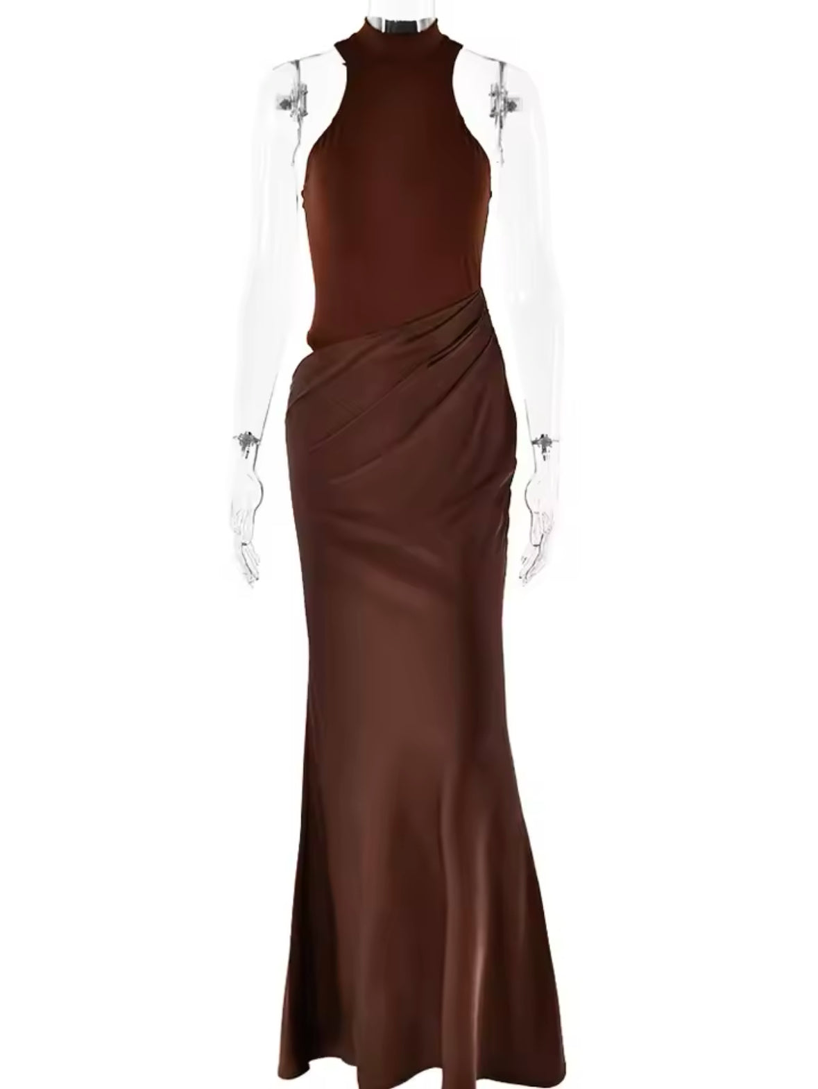 Elegant Black Satin Maxi Dress for Women – Sleeveless High Waist Hollow Out Dress for Autumn Parties and Clubwear