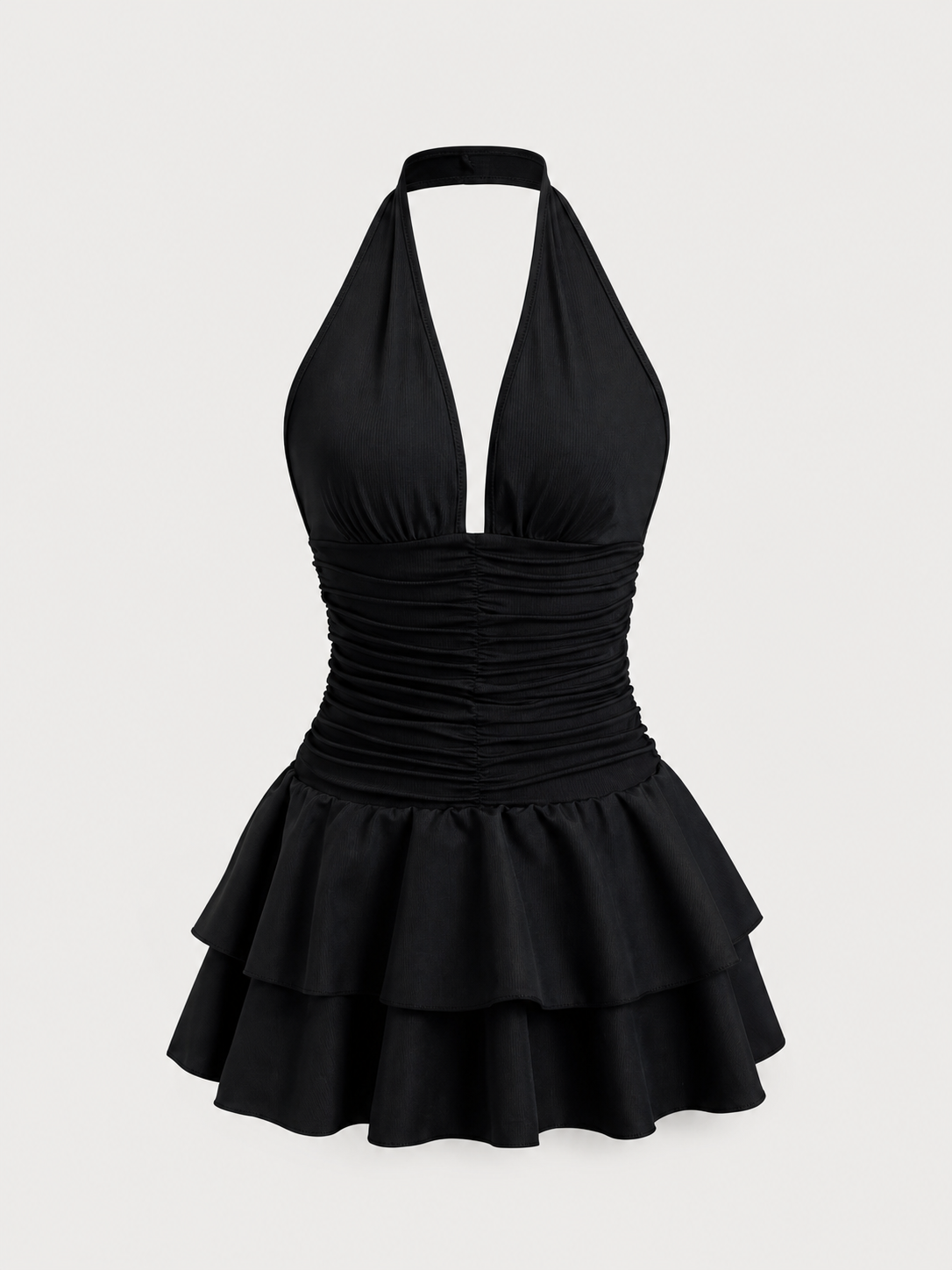 Halter Neck Mini Dress Ruched Waist Slim Fit Effortless Elegant Look Summer Collection Women - UltraChic