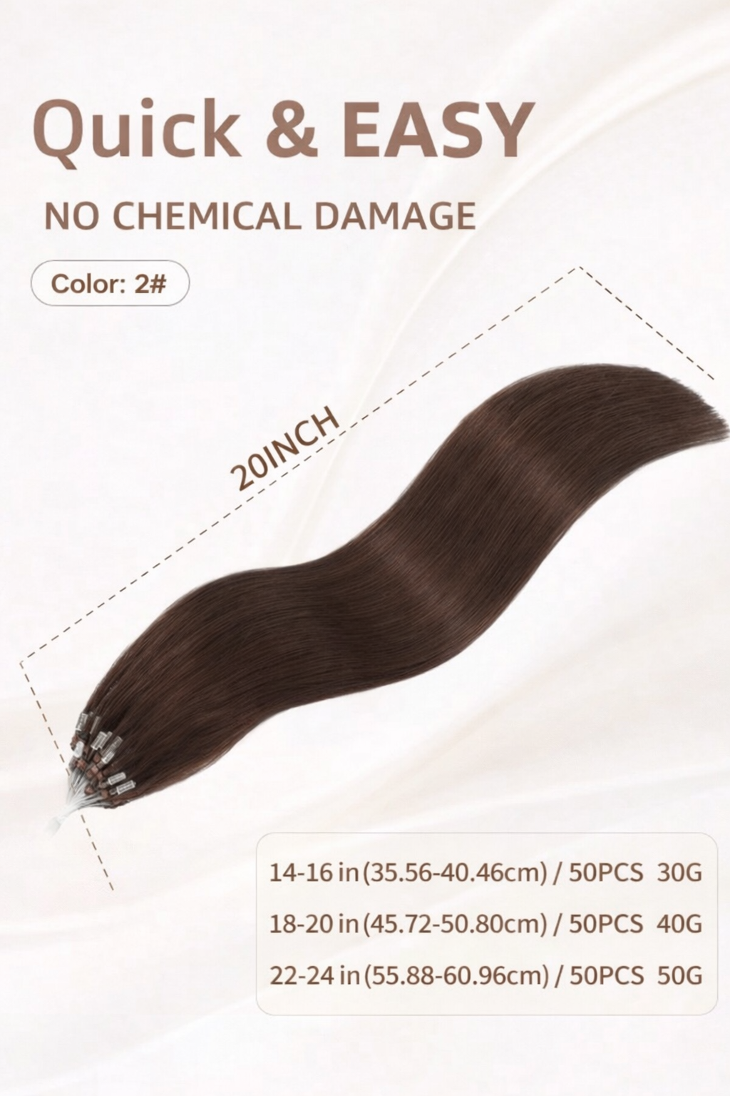 Human Hair Microlink Extensions 50 Strands – Silky Straight Micro Loop Light Brown Hair Extensions for Women