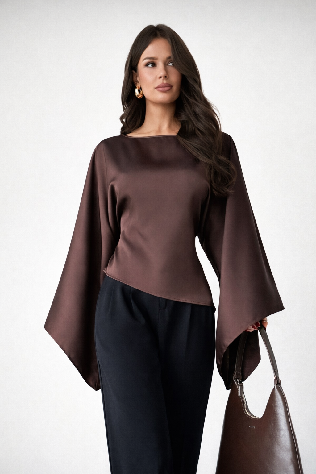 Women’s Tie-Waist Batwing Blouse – Elegant Irregular Hem Autumn Winter Office Top - UltraChic
