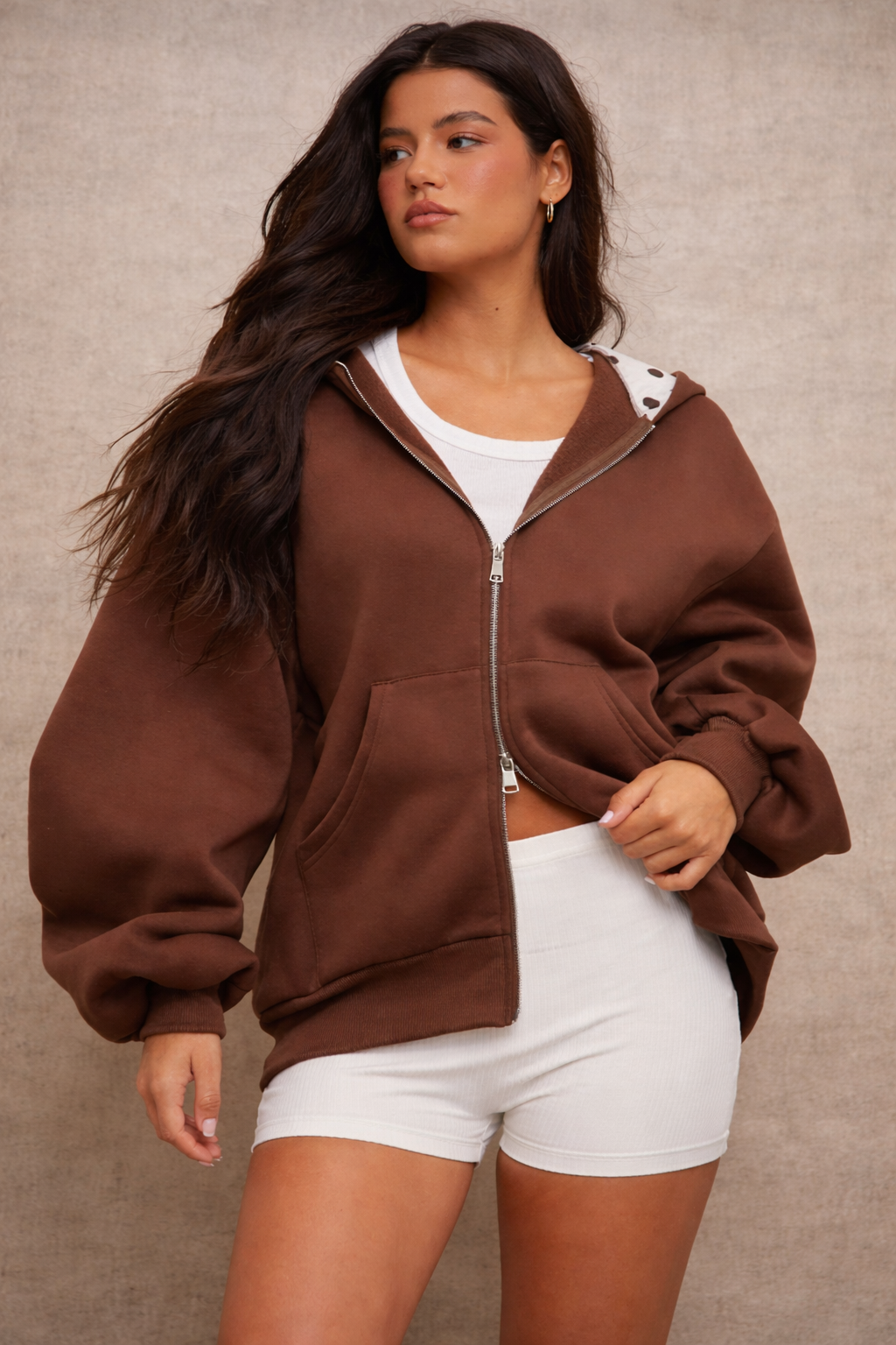 Women’s Zip-Up Hoodie – Polka Dot Lined Hood Fall Winter Casualwear - UltraChic
