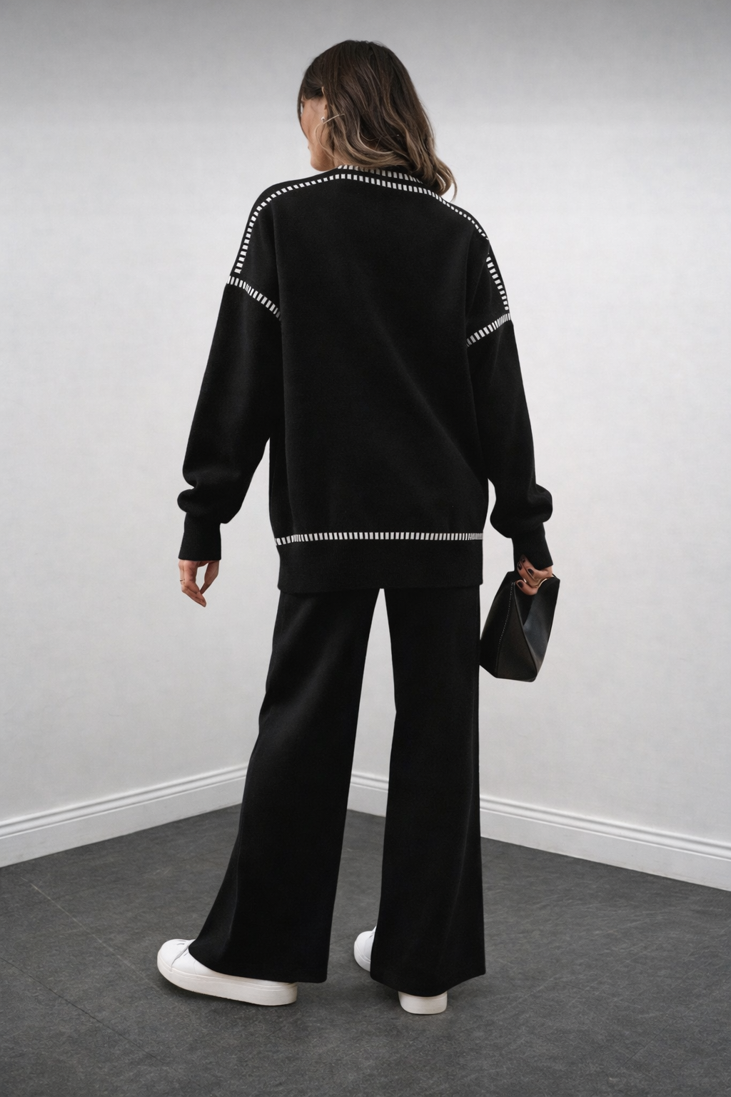 Women’s Contrast Stitch Knit Set – Winter Two-Piece Sweater & Pants Outfit - UltraChic
