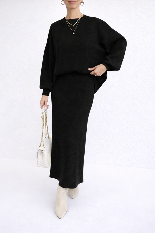 Women’s Lantern Sleeve Knit Set – Cozy Winter Elegance Outfit