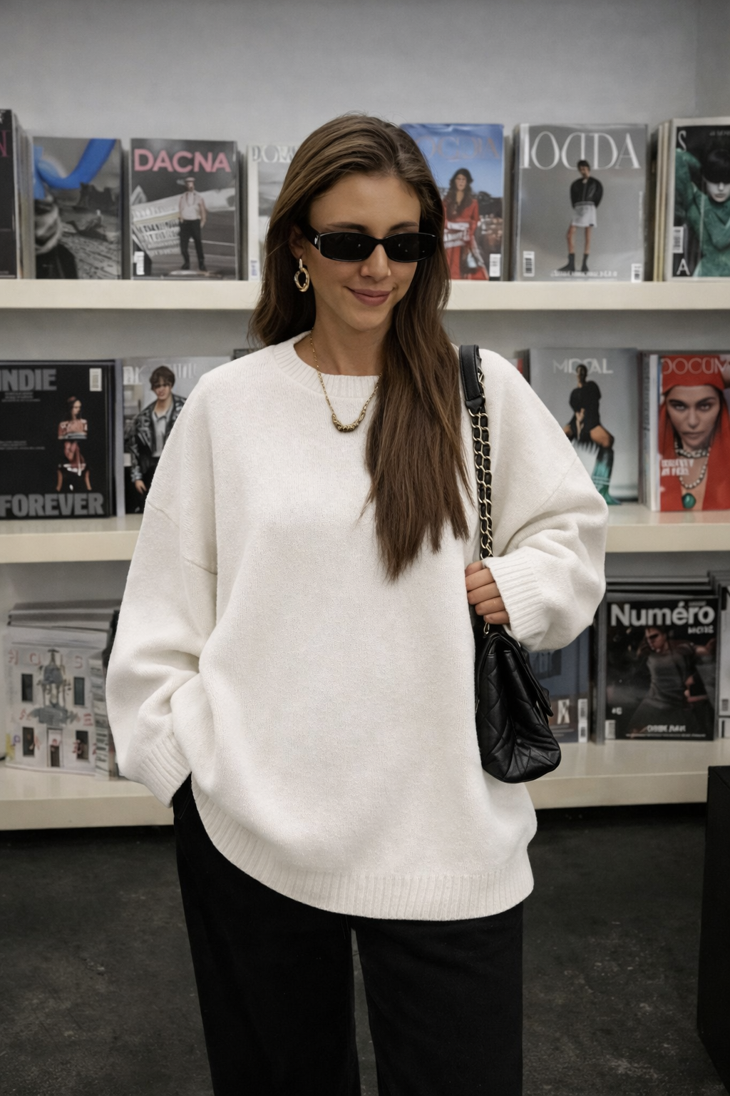 Women’s Loose Knit Pullover Sweater – Autumn Winter Solid Color Round Neck Casual Commuter Top