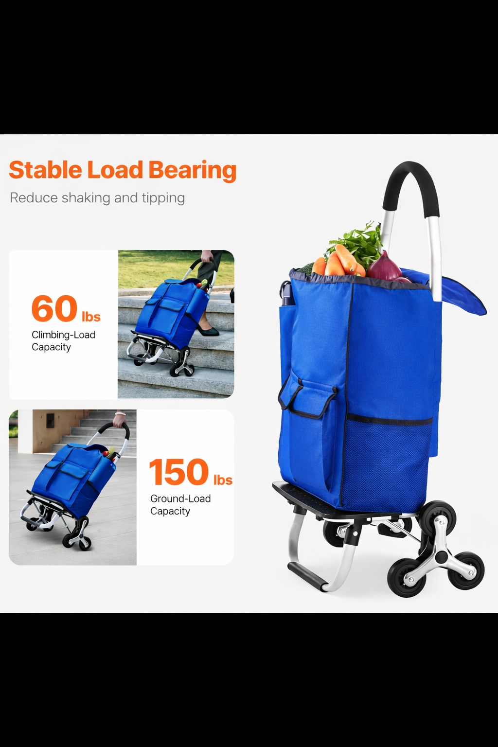 Foldable Stair Climbing Shopping Cart – Heavy Duty Portable Grocery Trolley for All-Season Home & Travel Use - UltraChic