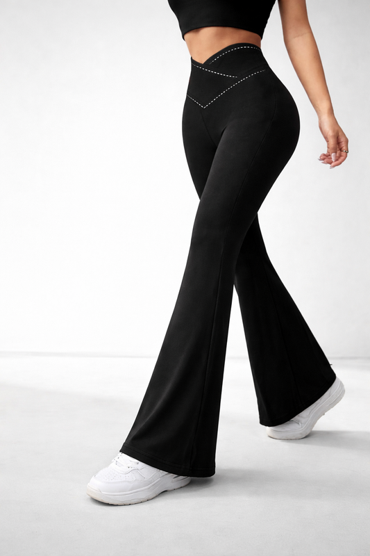 Women’s Criss-Cross Waist Flare Pants – Sculpting All-Season Activewear