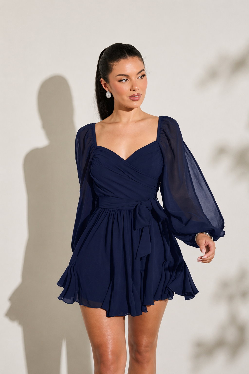 Women’s Sheer Lantern Sleeve Split Hem Dress – Effortless Elegant Minimal Look Summer Women - UltraChic