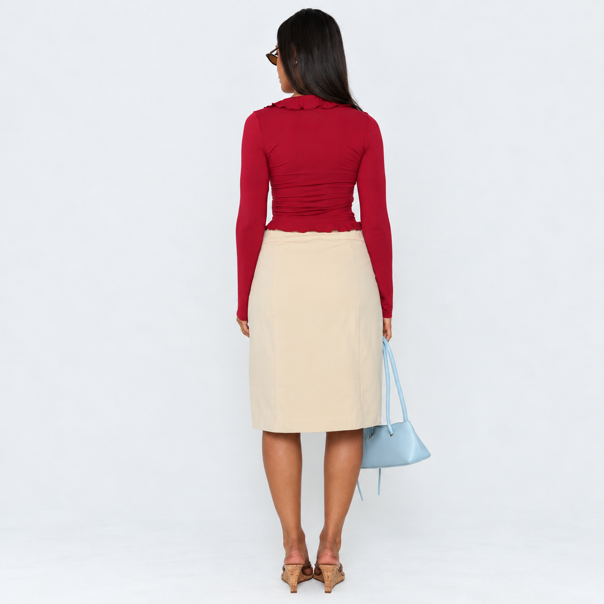 Women’s Beige Pencil Midi Skirt – High Waist Cotton Skirt - UltraChic