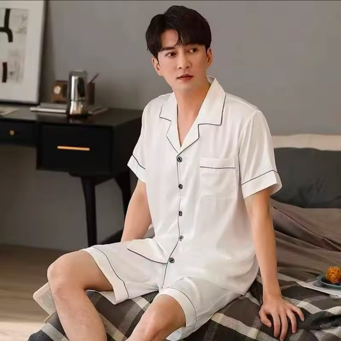 Silk Satin Pajamas Set for Couples – Comfortable Short-Sleeved Sleepwear for Men & Women, Plus Size Loungewear