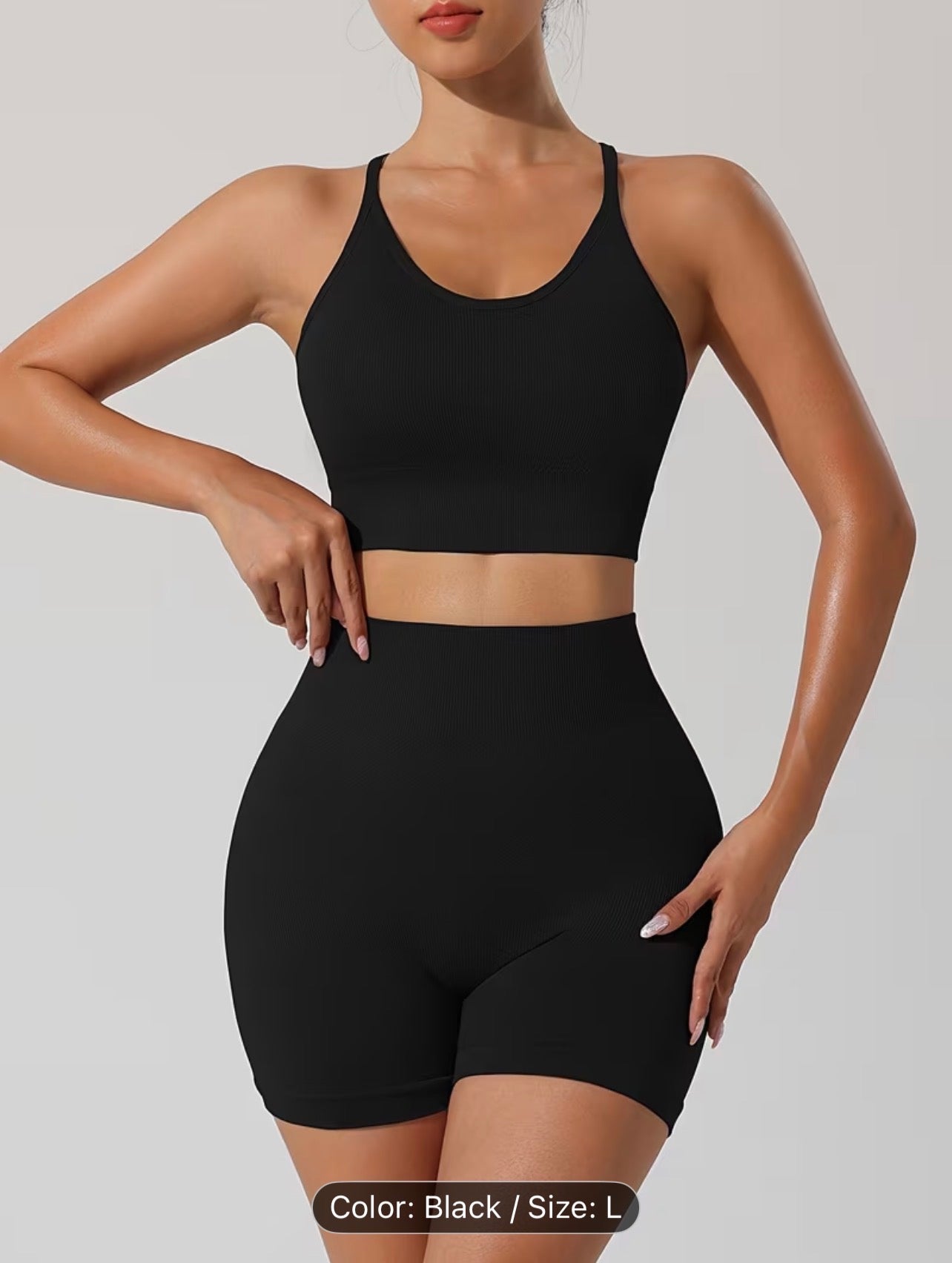 Women’s Seamless Sportswear Set – Cross-Back Breathable Summer Gym Outfit (Top & Shorts)