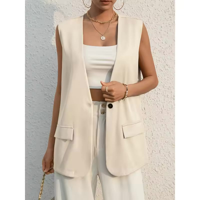 Essnce Solid Single Button Vest Blazer – The Power Piece Your Wardrobe Needs