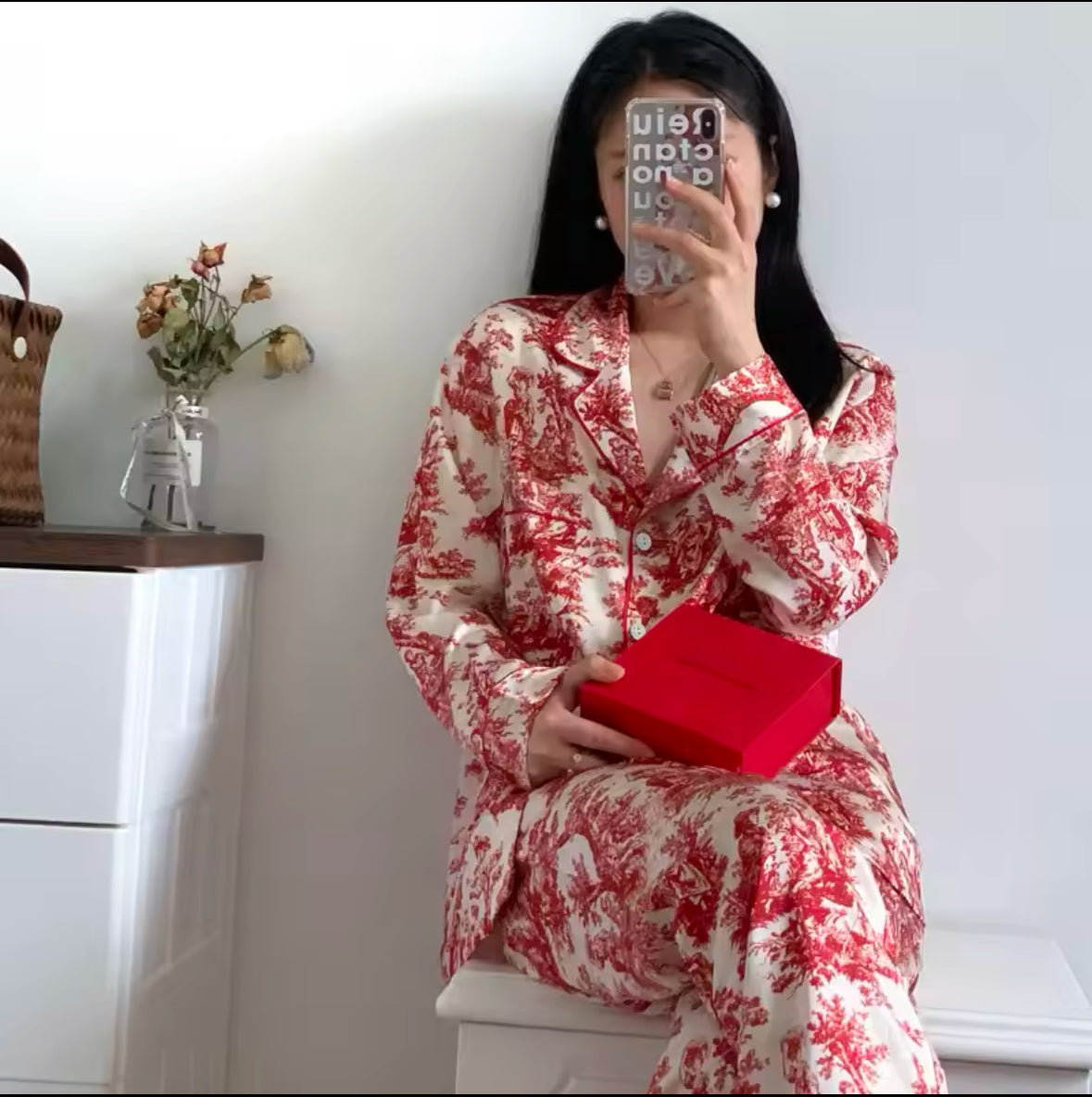 Fashionable Floral Print 2PCS Pajama Set for Women – Comfortable Satin Sleepwear, Spring & Summer Lounge Wear, Loose Fit Trouser Suit for Relaxing at Home