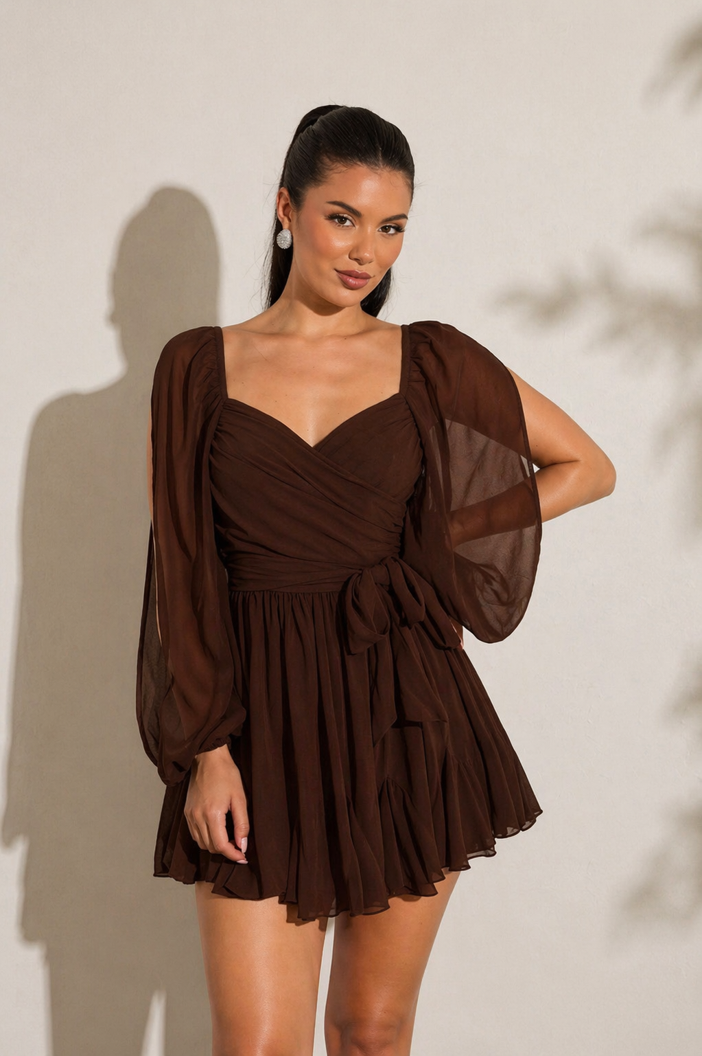 Women’s Sheer Lantern Sleeve Split Hem Dress – Effortless Elegant Minimal Look Summer Women - UltraChic