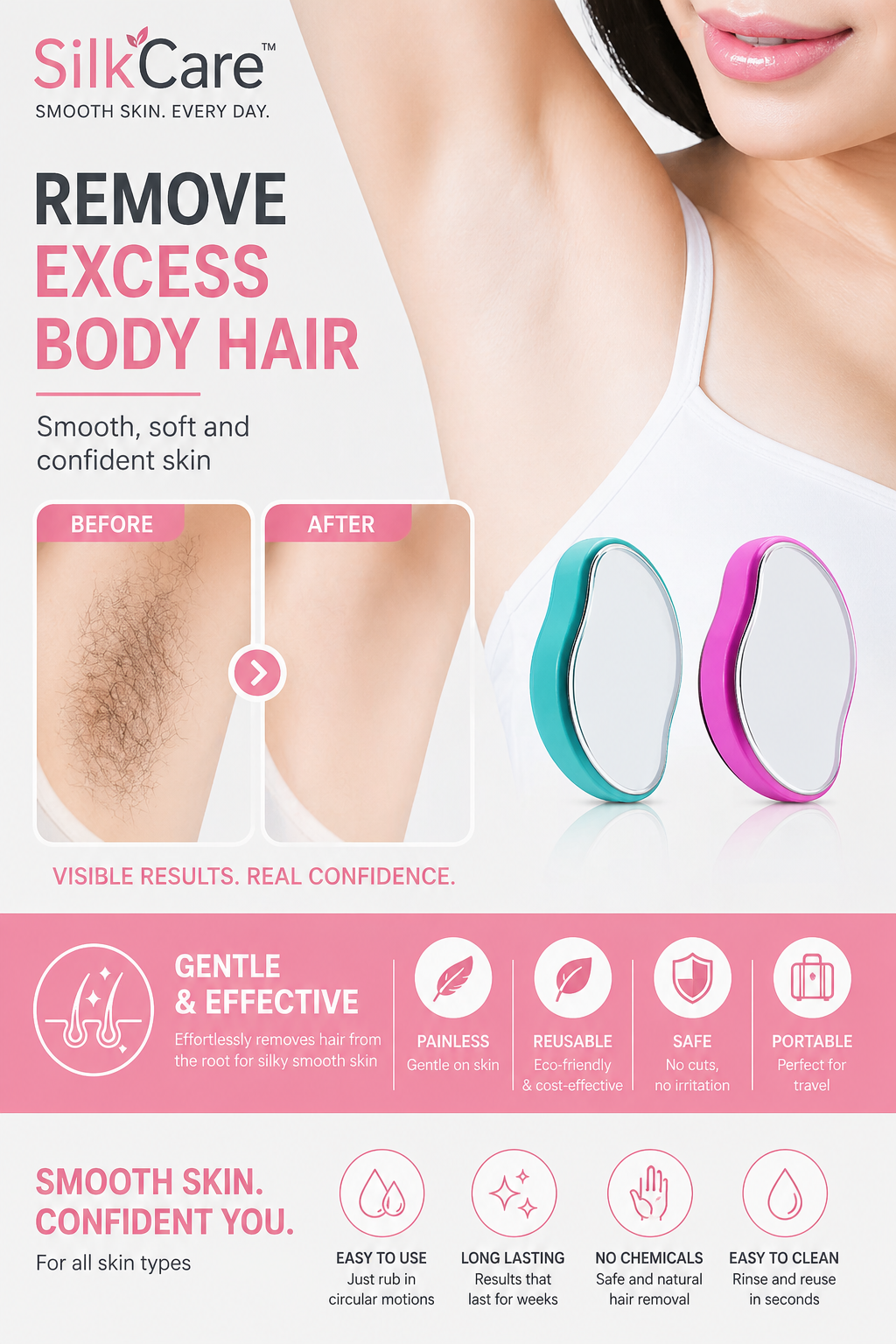 Crystal Hair Eraser Painless Reusable Smooth Skin Effortless Beauty All Season Women - UltraChic