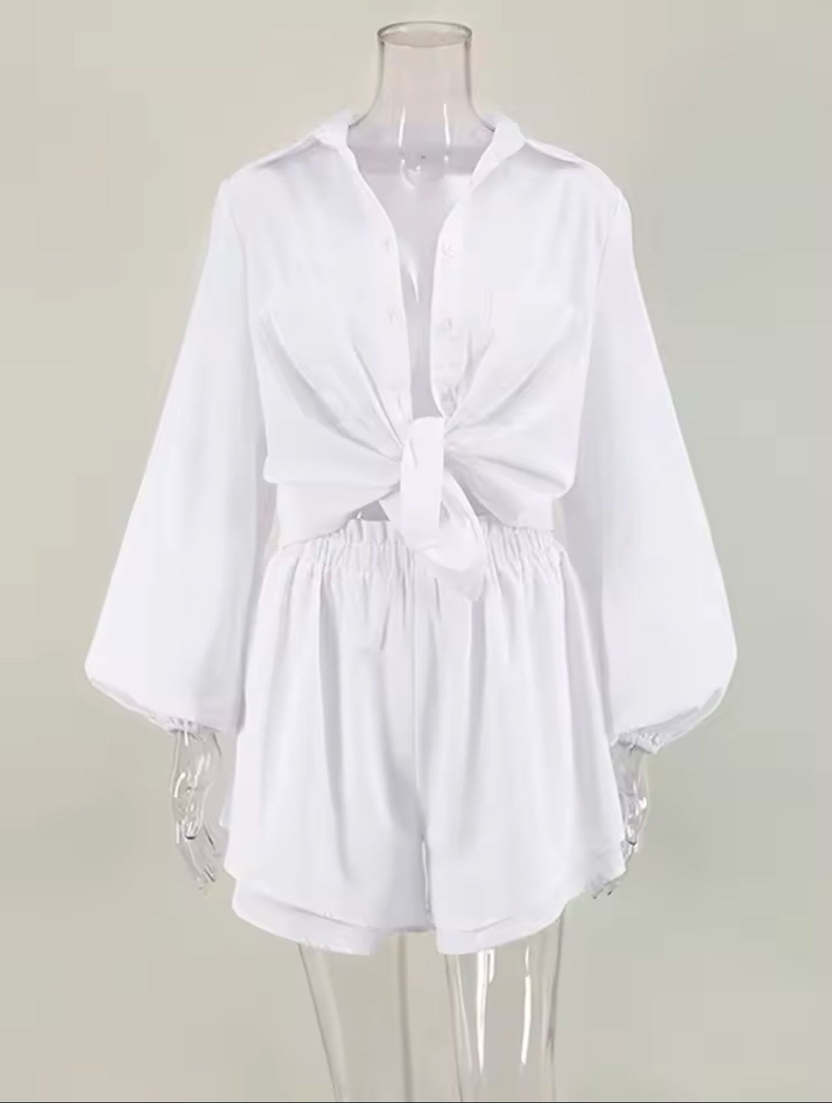 2025 Bohemian Spring Summer Set for Women – White Loose Fit Blouse & Shorts 2-Piece Outfit for Casual and Beach Style