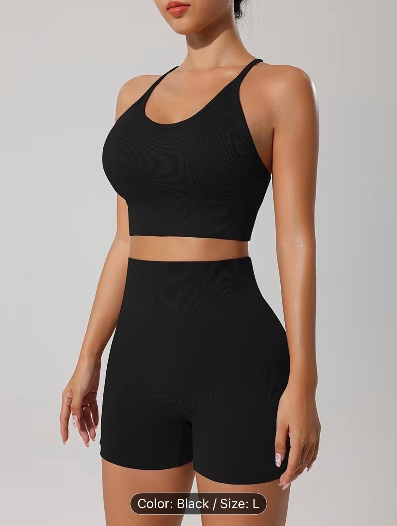 Women’s Seamless Sportswear Set – Cross-Back Breathable Summer Gym Outfit (Top & Shorts)