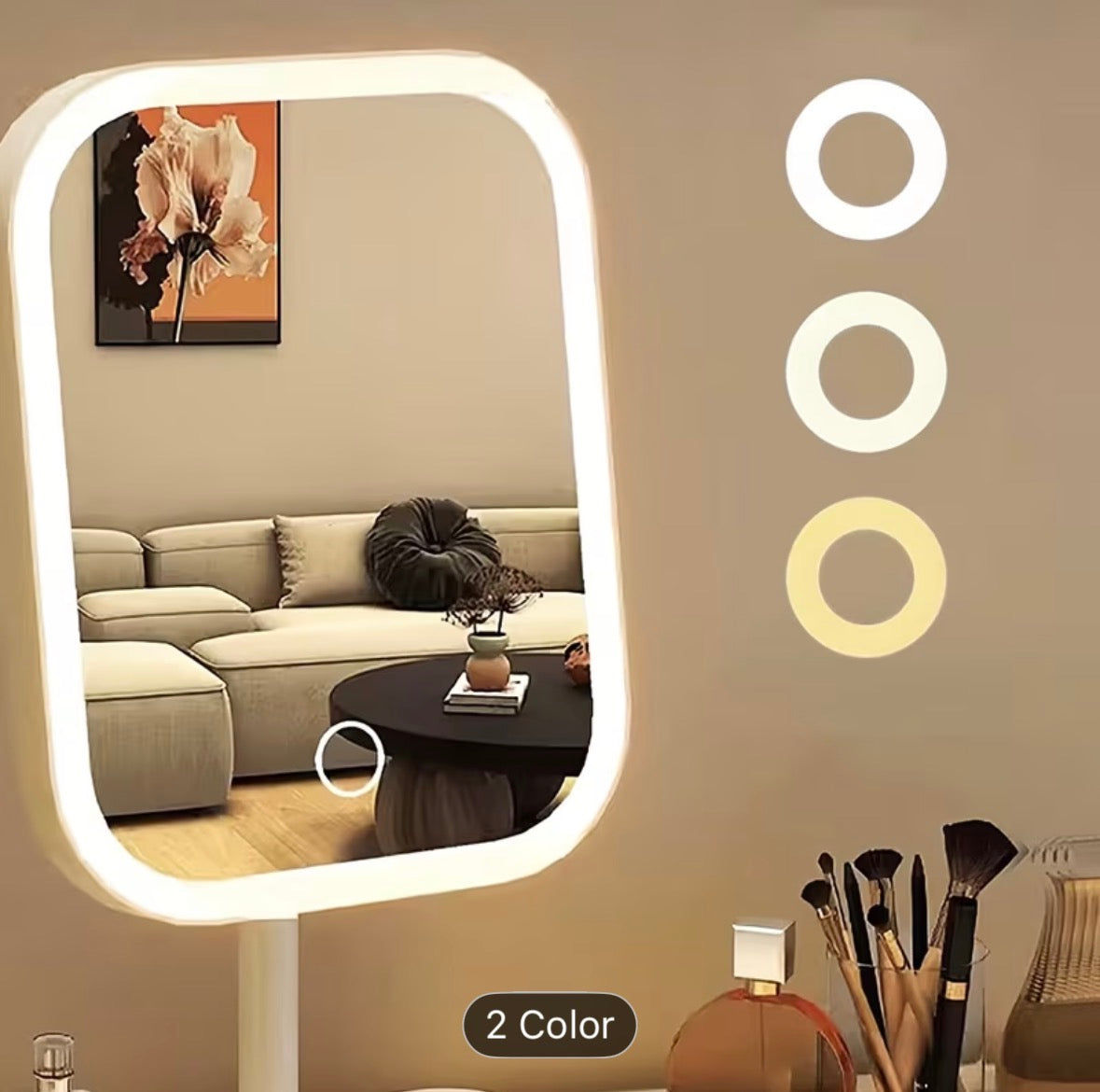 LED Makeup Mirror, Rechargeable Desktop Vanity Mirror with Lights, 3 Light Modes, Touch Control, Adjustable Brightness, Portable Lighted Beauty Mirror, Travel Vanity Cosmetic Mirror with Lights - UltraChic