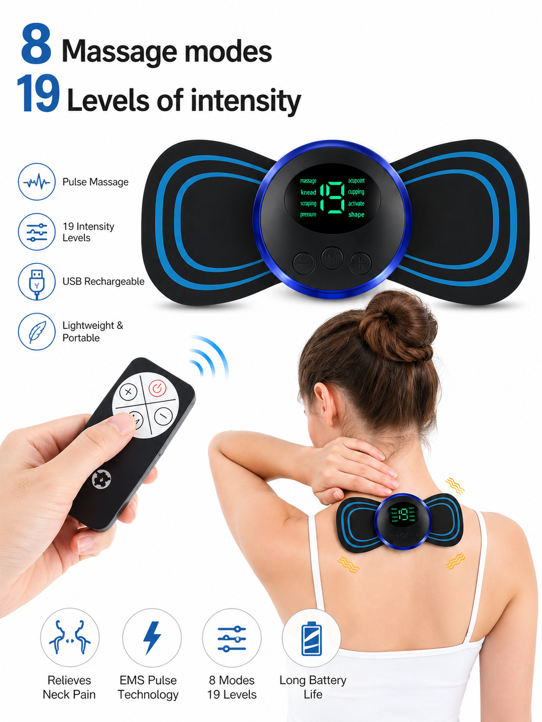 Wireless Body Massager Remote Control Full Body Relief Deep Relaxation Daily Comfort Unisex - UltraChic