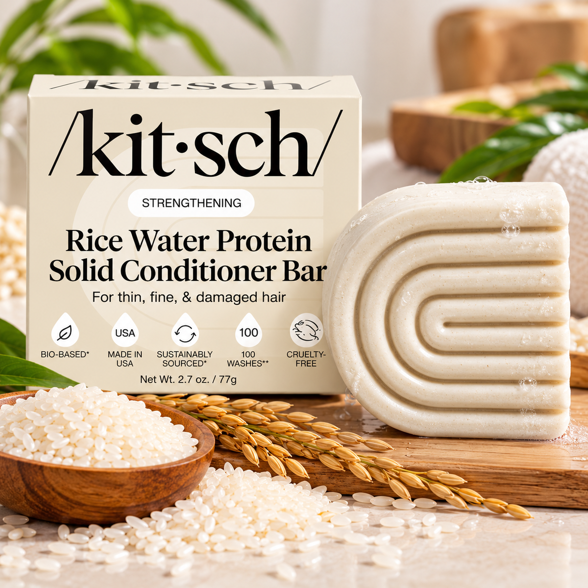 Kitsch Rice Water Protein Conditioner Bar – Strengthening & Shine for Fine, Damaged Hair