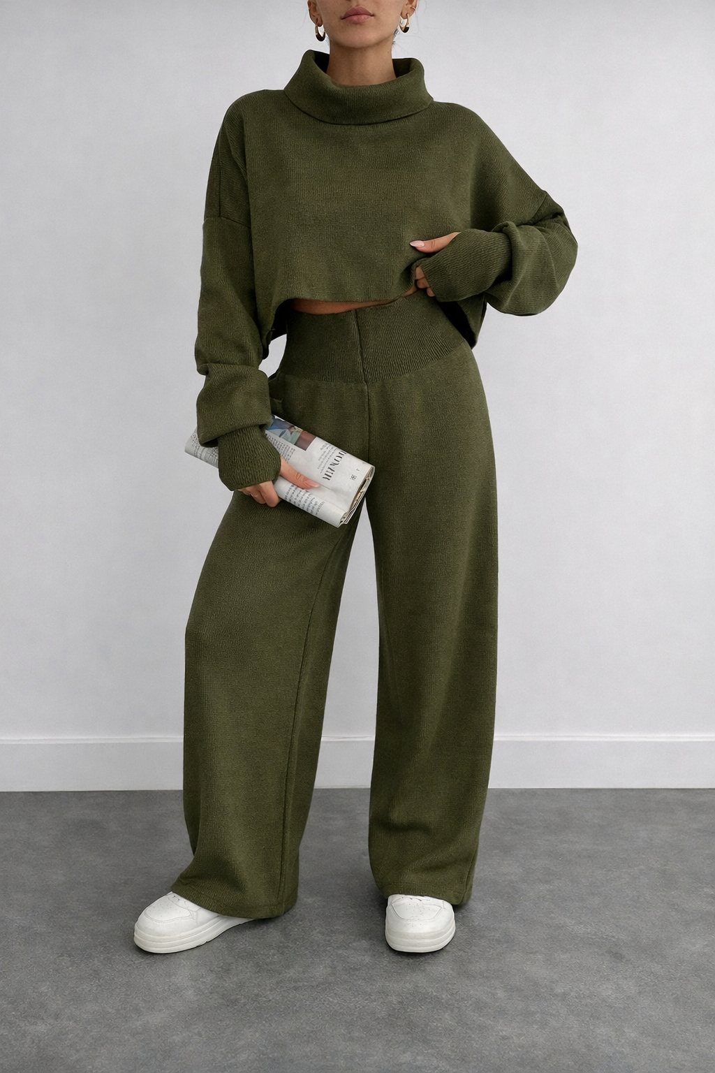Women’s Turtleneck Crop Top Set – Cozy Autumn Winter Casual Outfit