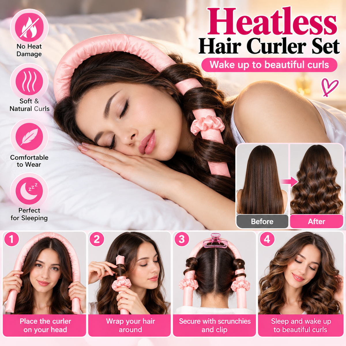 Heatless Curling Set – No-Heat Overnight Hair Curler