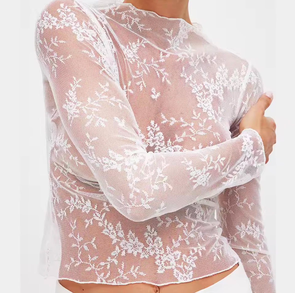 EgriEra Sheer Lace Blouse for Women – Stretch Peony Print for a Bold & Elegant Look