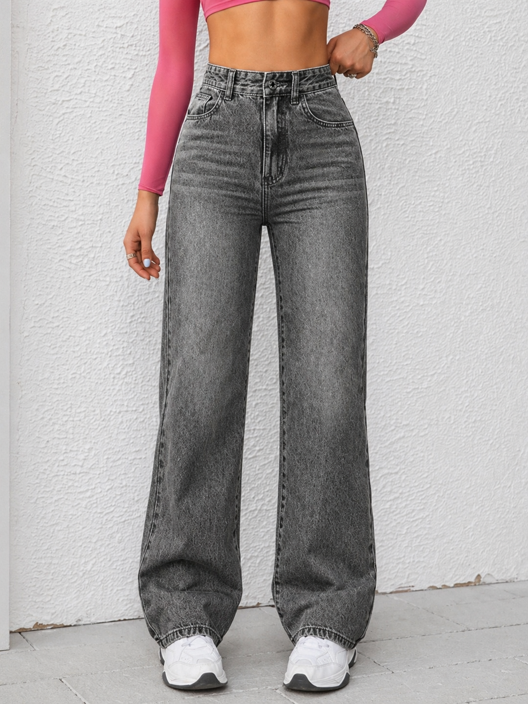 Wide Leg Denim Jeans Thick Cotton Fabric Flattering Silhouette All Season Women