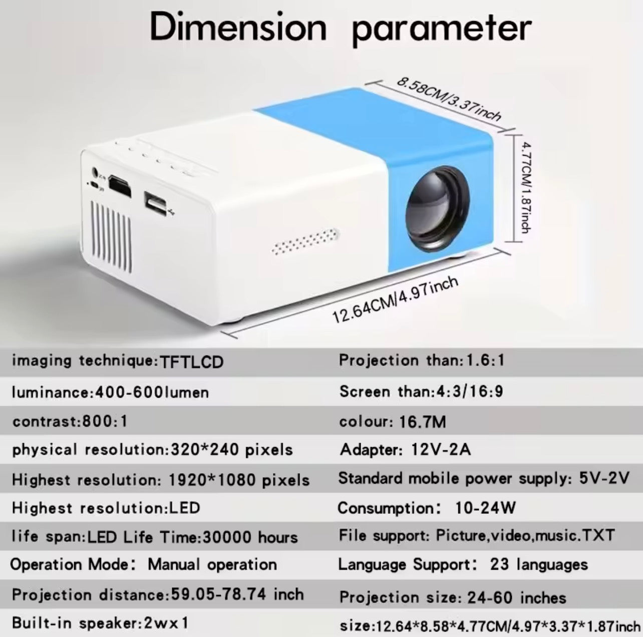 Mini Portable Projector Full HD 1080P – Smart Home Cinema Wall Projection for Bedroom & Travel Entertainment - UltraChic