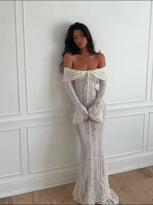 Sexy Lace Backless Slim Dress for Women – Strapless Off-Shoulder Party & Clubwear 2025