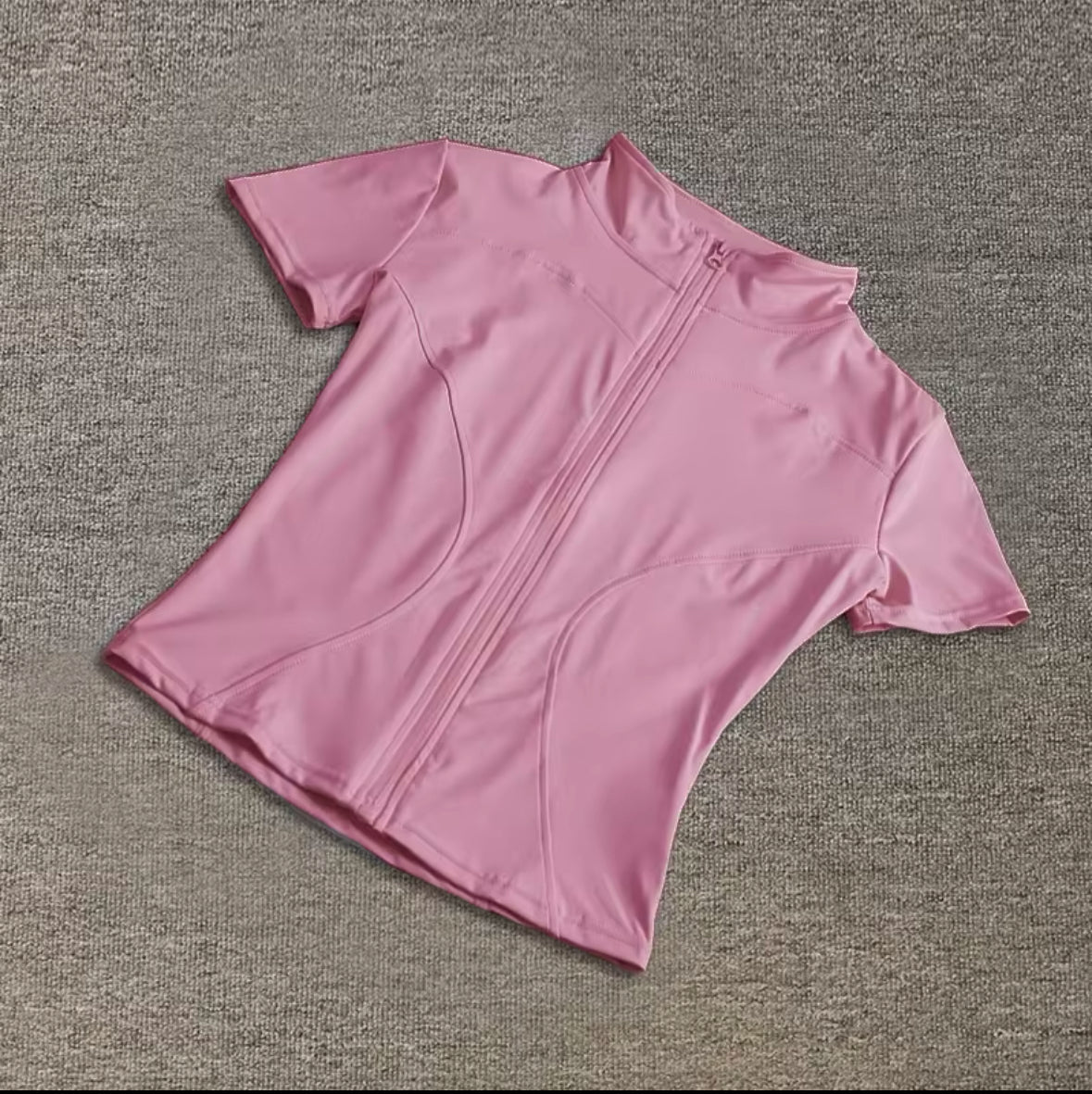Summer Women’s Slim Fit Yoga Top – Quick-Dry, Zipper Front, High Collar & Short Sleeves